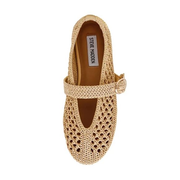 STEVE MADDEN Alara Buckled Ballet Mary Jane Flats Size 8 Natural Raffia NEW - Picture 3 of 12
